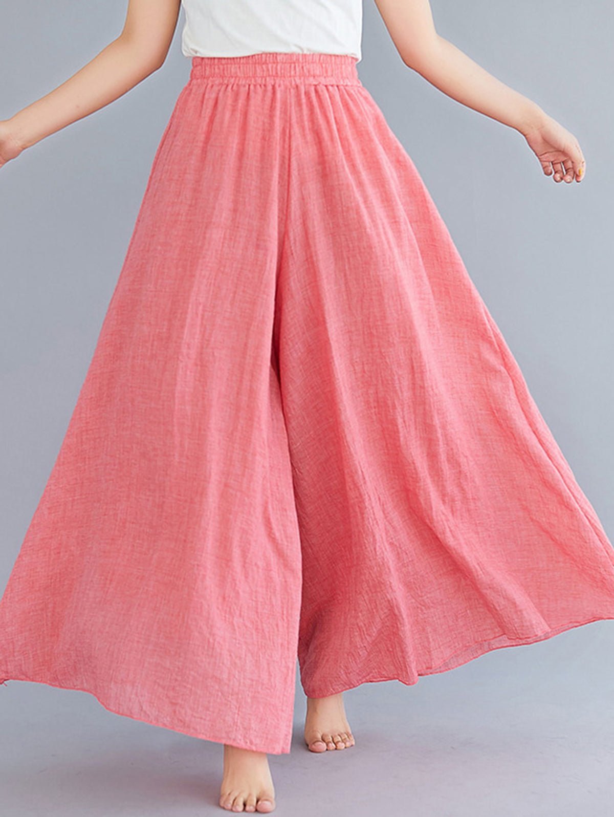 Casual Solid Elastic High Waist Wide Leg Pants