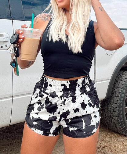 Casual Cow Print Shorts