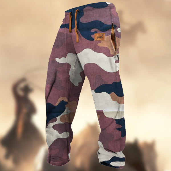 Men's Retro Camouflage Elk Logo Print Sports Casual Sweatpants