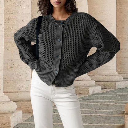 Hollow Knitted Round Neck Sweater Cardigan