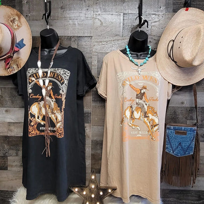 Wild West Stay Wild Rodeo Cowgirl Tee Shirt Dress