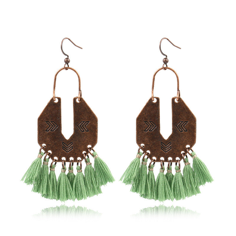 Women's Bohemian U-shaped Alloy Tassel Earrings