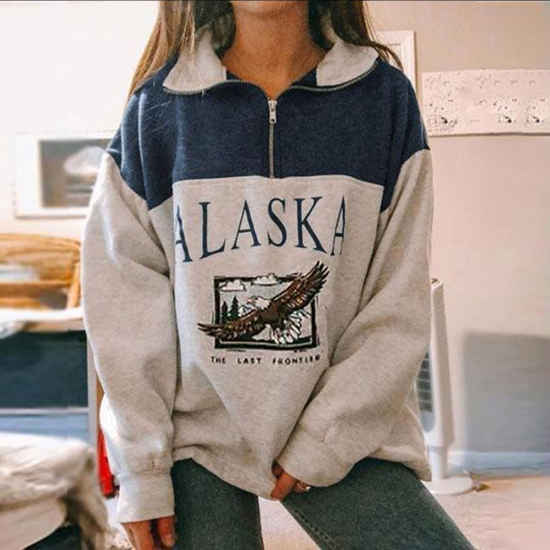 Alaska Print Long Sleeve Zipper Up Hoodie