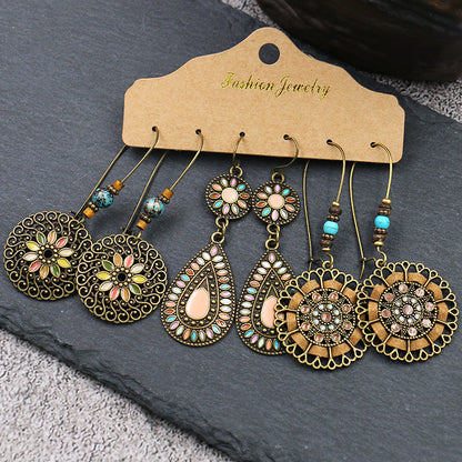 Women's Bohemian Suit Combination Metal Tassel Earrings