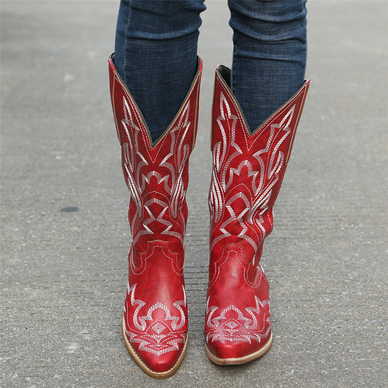 Embroidered Leather Boots