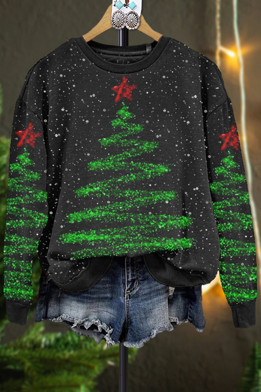 Classic Contrast Color Christmas Print Sweatshirt