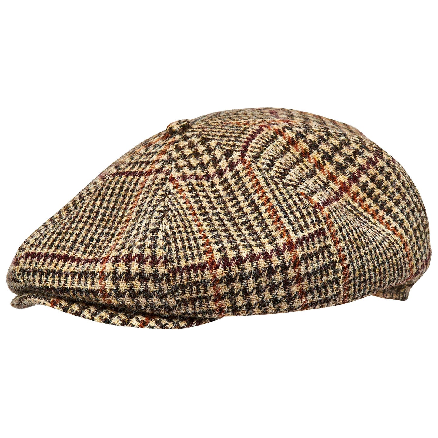 PEAKED CAPS Genuine Scottish Harris Tweed 8 Panels Man Cap Wool Large Crown BEIGE