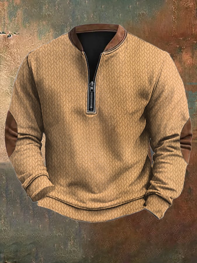 Men's Vintage Knit Jacquard Zipper Sweatshirt