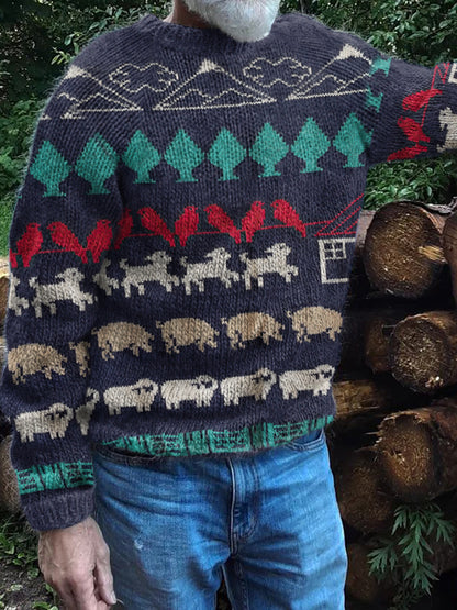 Vintage Country Farm Pattern Knitted Warm Sweater