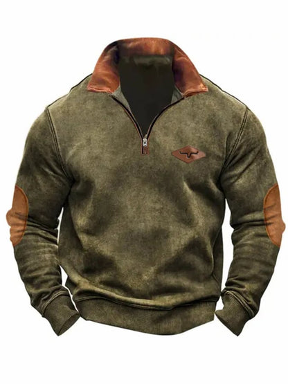 Men's Contrast Vintage Zip-Up Sweatshirt