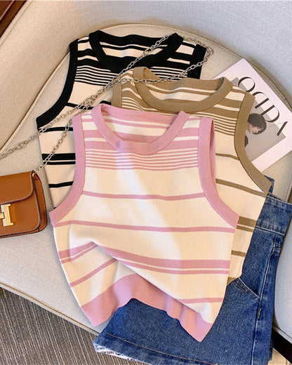 Striped Knit Sleeveless Casual Top