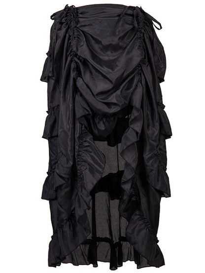 Solid Ruffled High Low Hem Drawstring Tiered Skirt