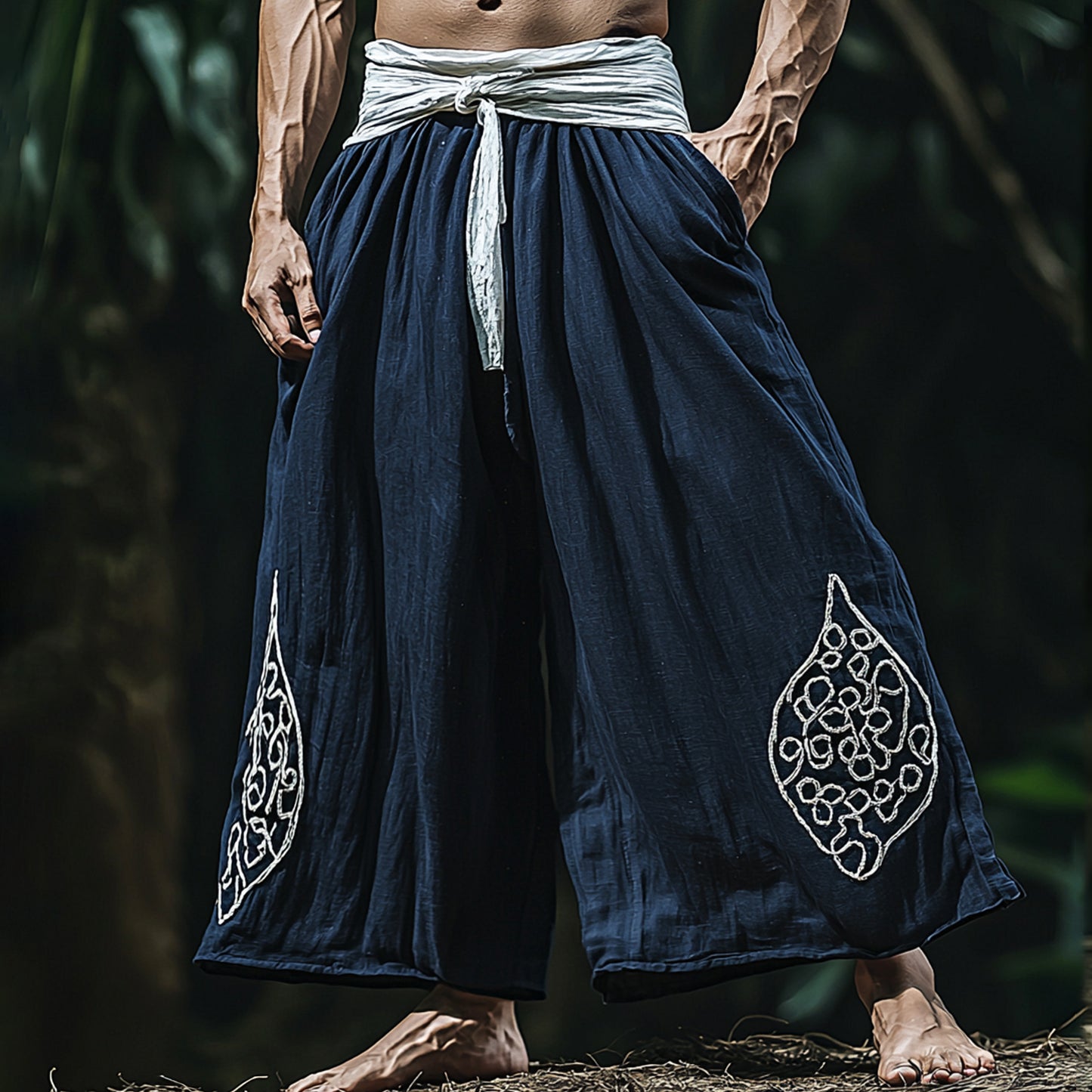 Men's Ethnic Casual Printed Breathable Wide Leg Linen Harem Pants