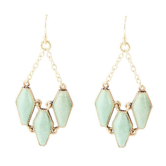 Trillion Green Turquoise Chandelier Earrings