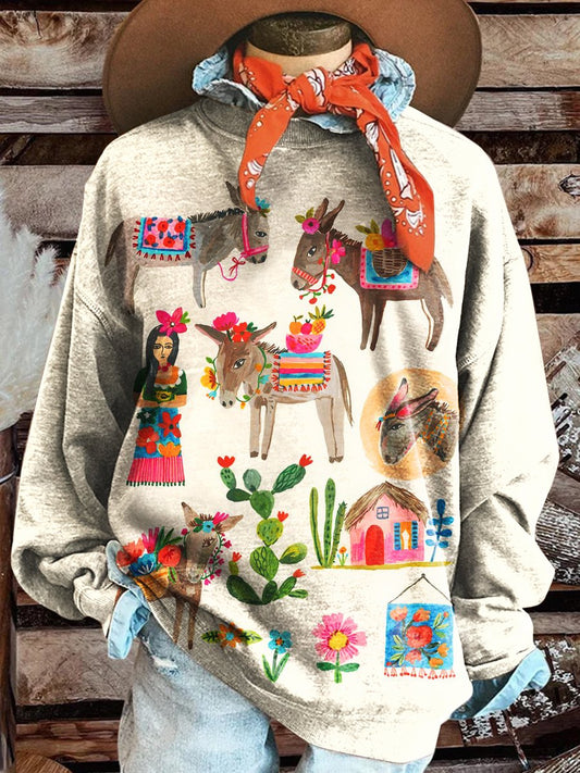 Simple Western Print Casual Sweatshirt