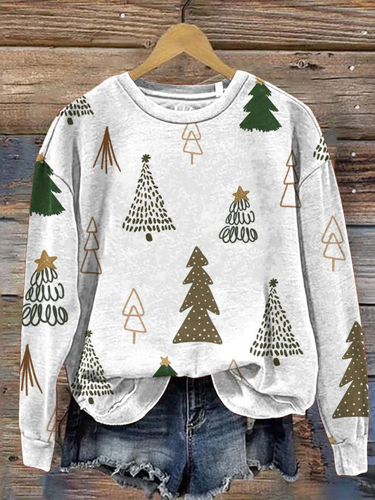 Simple Christmas Tree Pattern Printed Casual  Sweatshirt