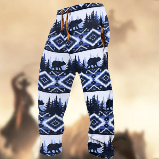 Men's Retro Country Western Bear Ethnic Geometric Pint Casual Sweatpants