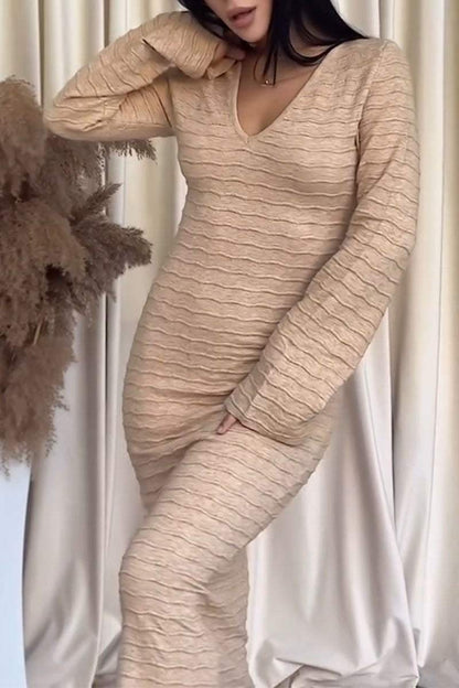 Women's Casual Solid Color Slim Long Sleeve Dress