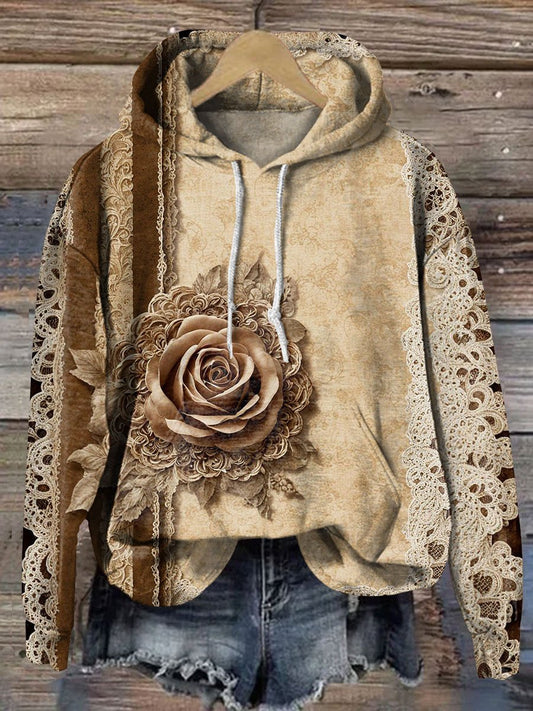 Vintage Rose Lace Art Print Casual Sweatshirt