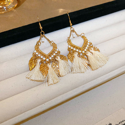 Bohemian Ethnic Style Feather Long Tassel Earrings