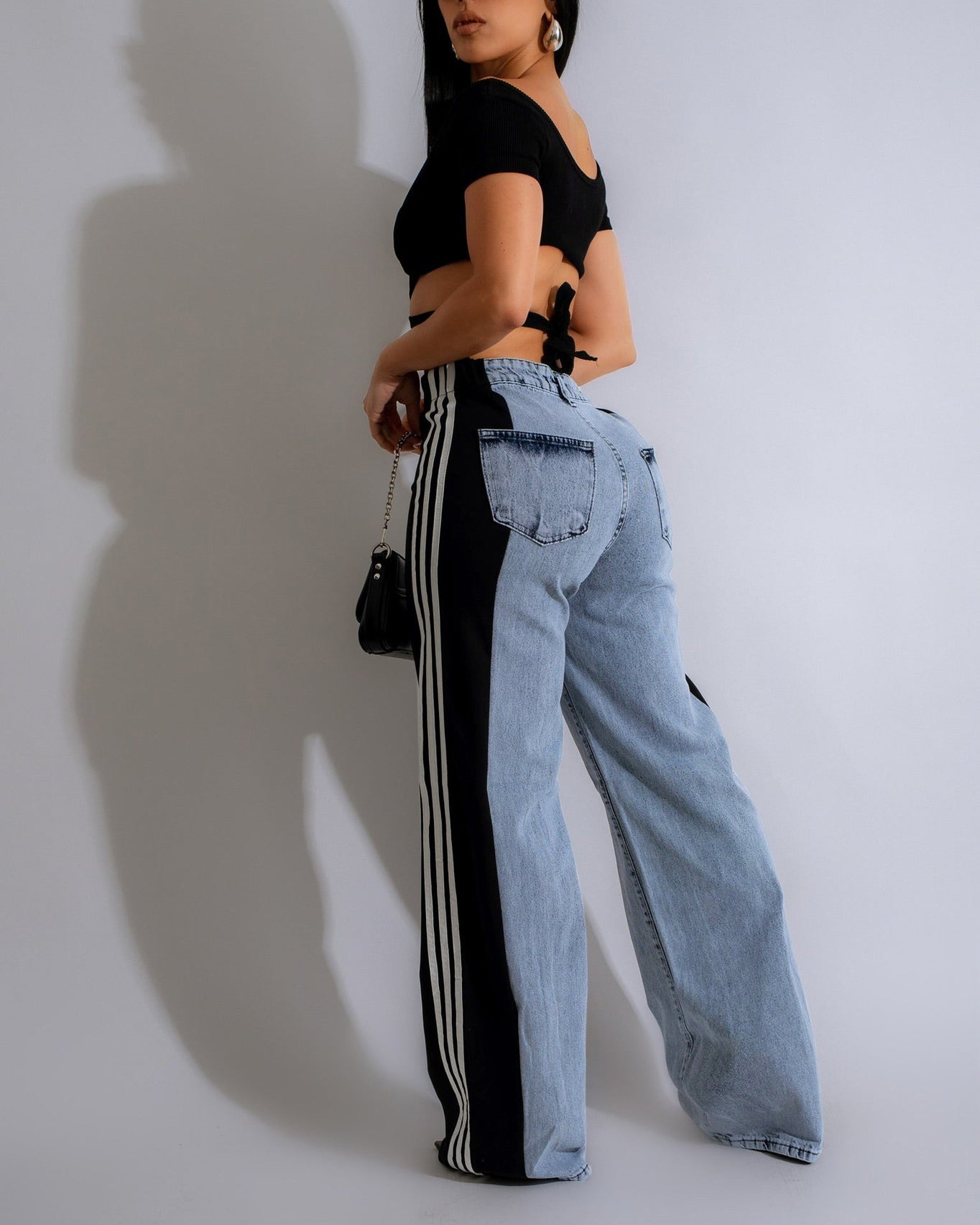 High Waisted Straight Pants Casual Pants Striped Patchwork Jeans Women