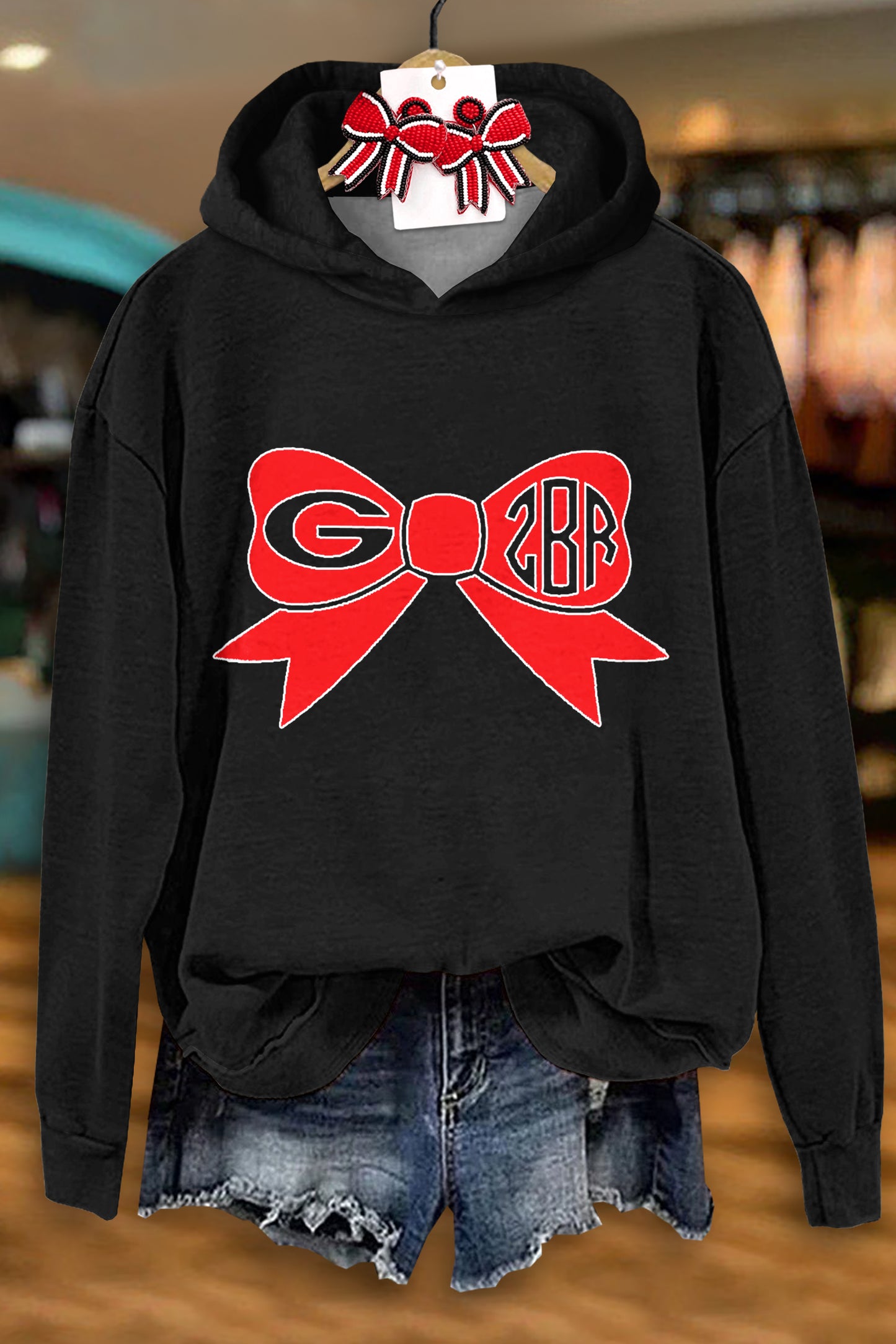 Casual Georgia Bulldogs Game Day Bow Print Sweatshirt