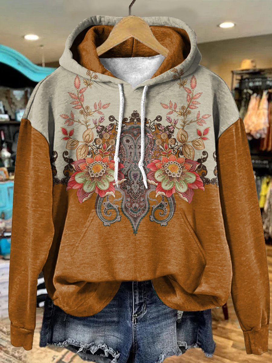 Vintage Paisley Floral Art Print Casual Hoodie Sweatshirt