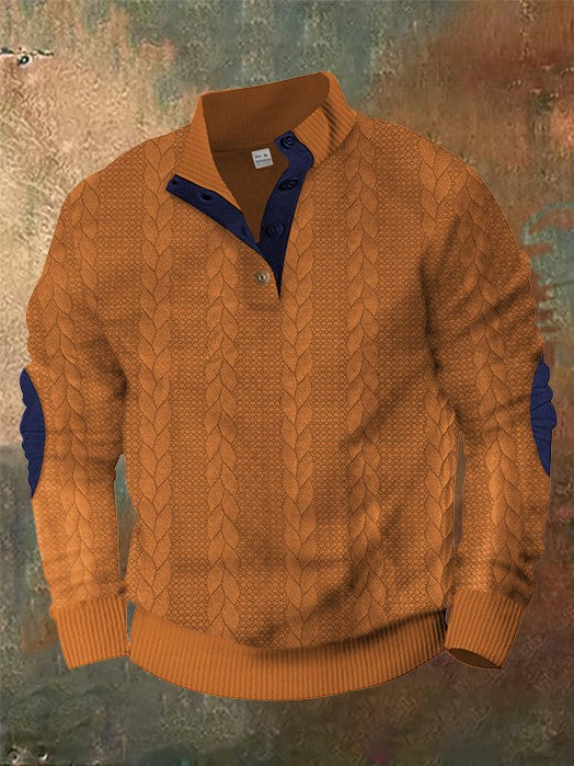 Solid Warm Woven Texture Button Up Sweatshirt