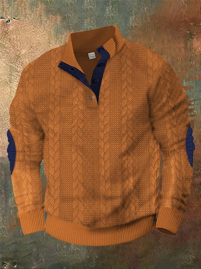 Solid Warm Woven Texture Button Up Sweatshirt