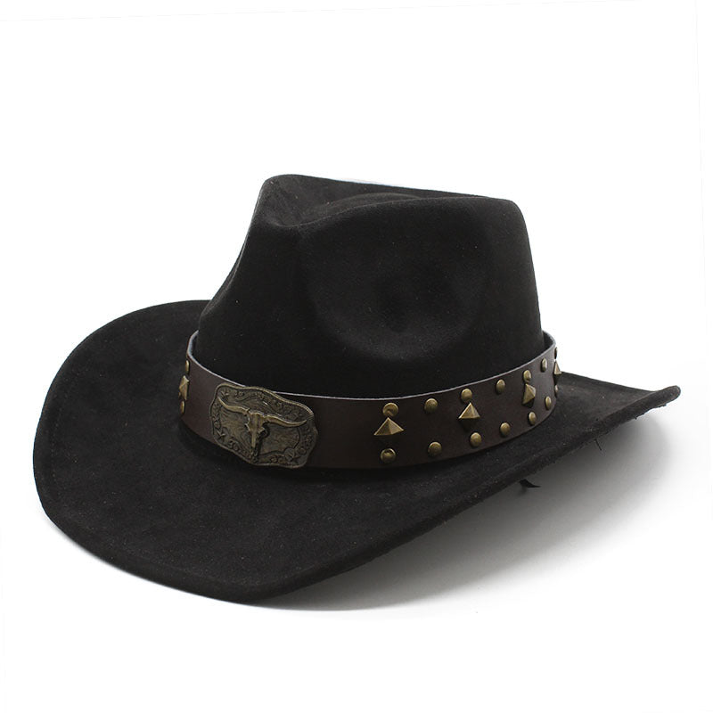 Men's Vintage Western Cowboy Hat Suede Rivet Knight Hat