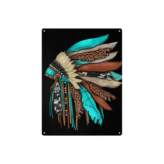 Indian Headdress Metal Sign 12"x16" (Made in USA)