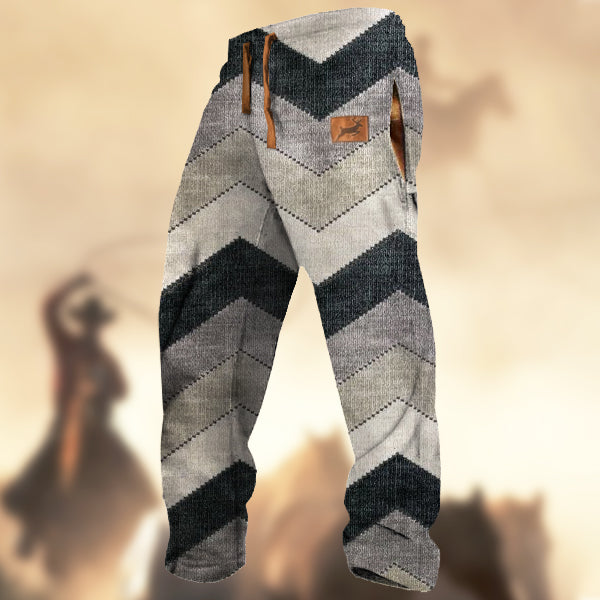 Men's Retro Herringbone Geometric Elk Sports Casual Sweatpants