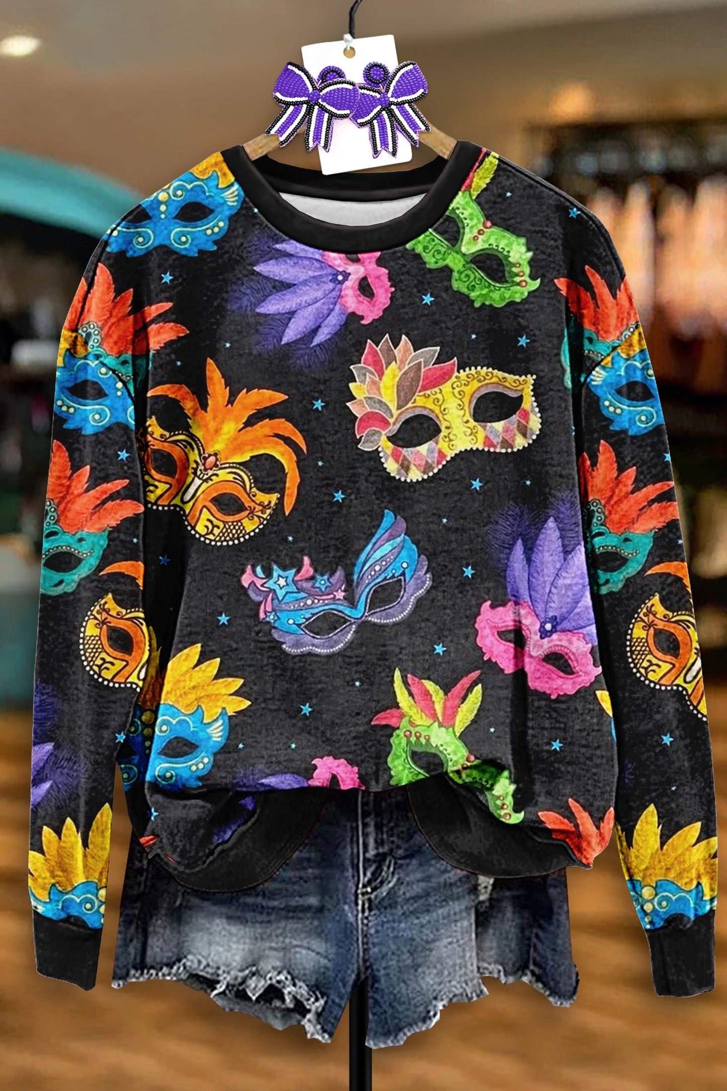 Vintage Mardi Gras Print Sweatshirt