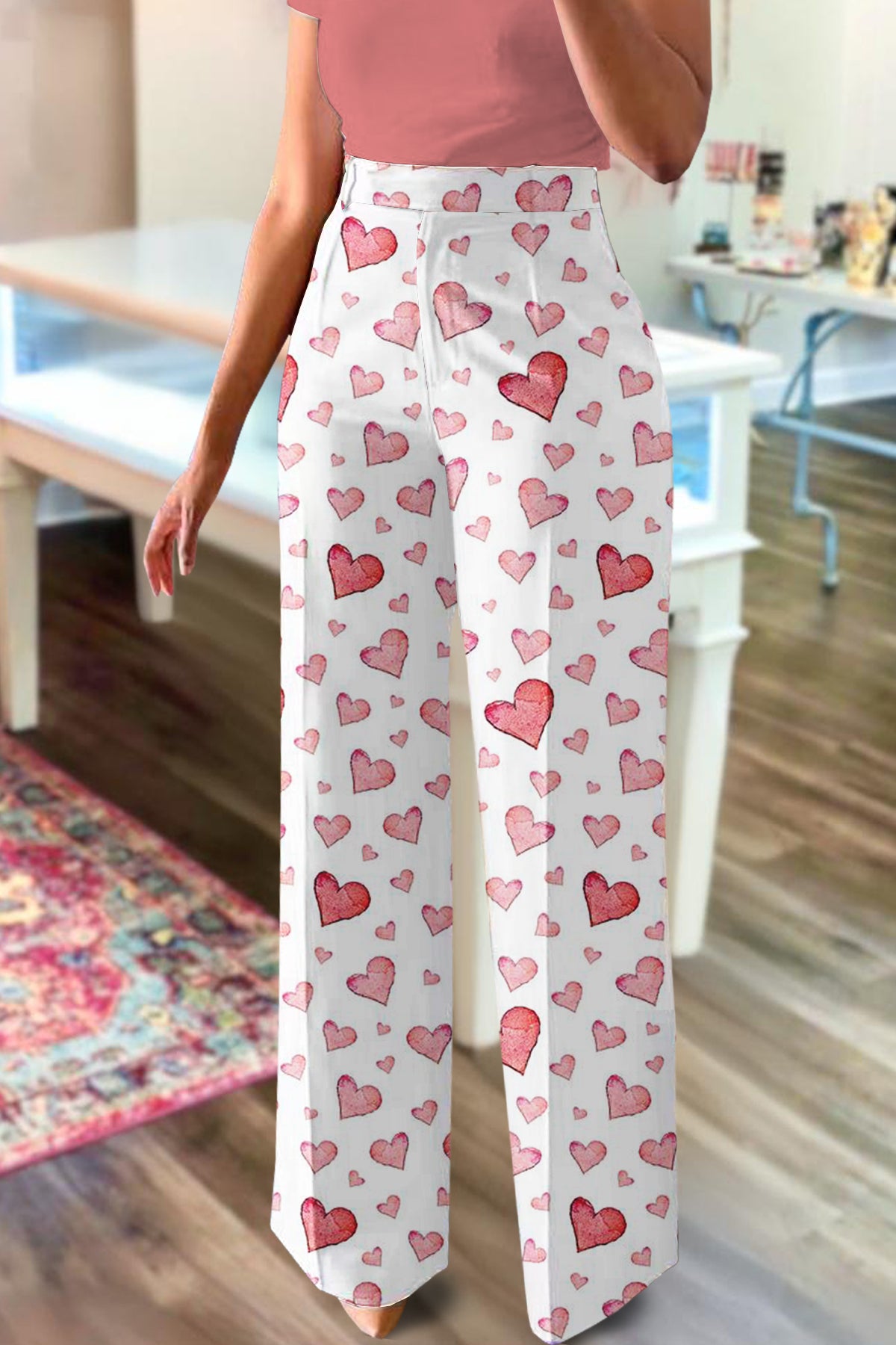 Sweet Valentine's Day Heart Print Pants