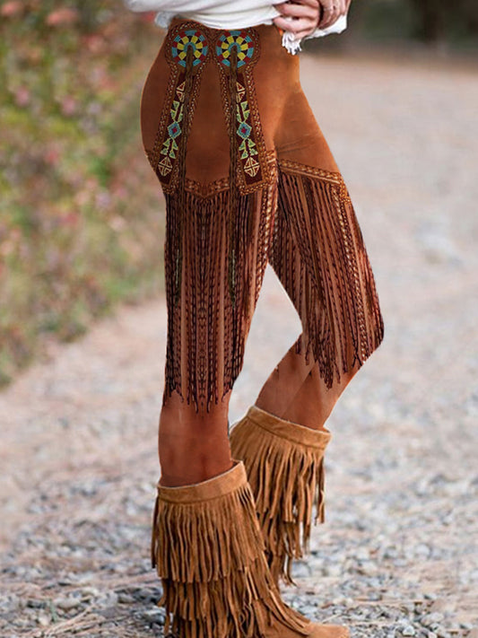 Women's Western Vintage Tassels Casual Leggings