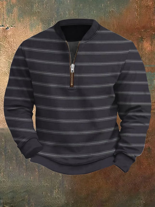 Men's Western Vintage Stripe Print Zip Sweatshirt