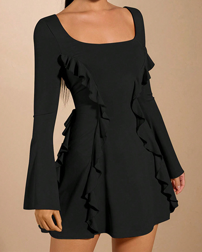 Lace Up Backless Ruffle Edge Dress