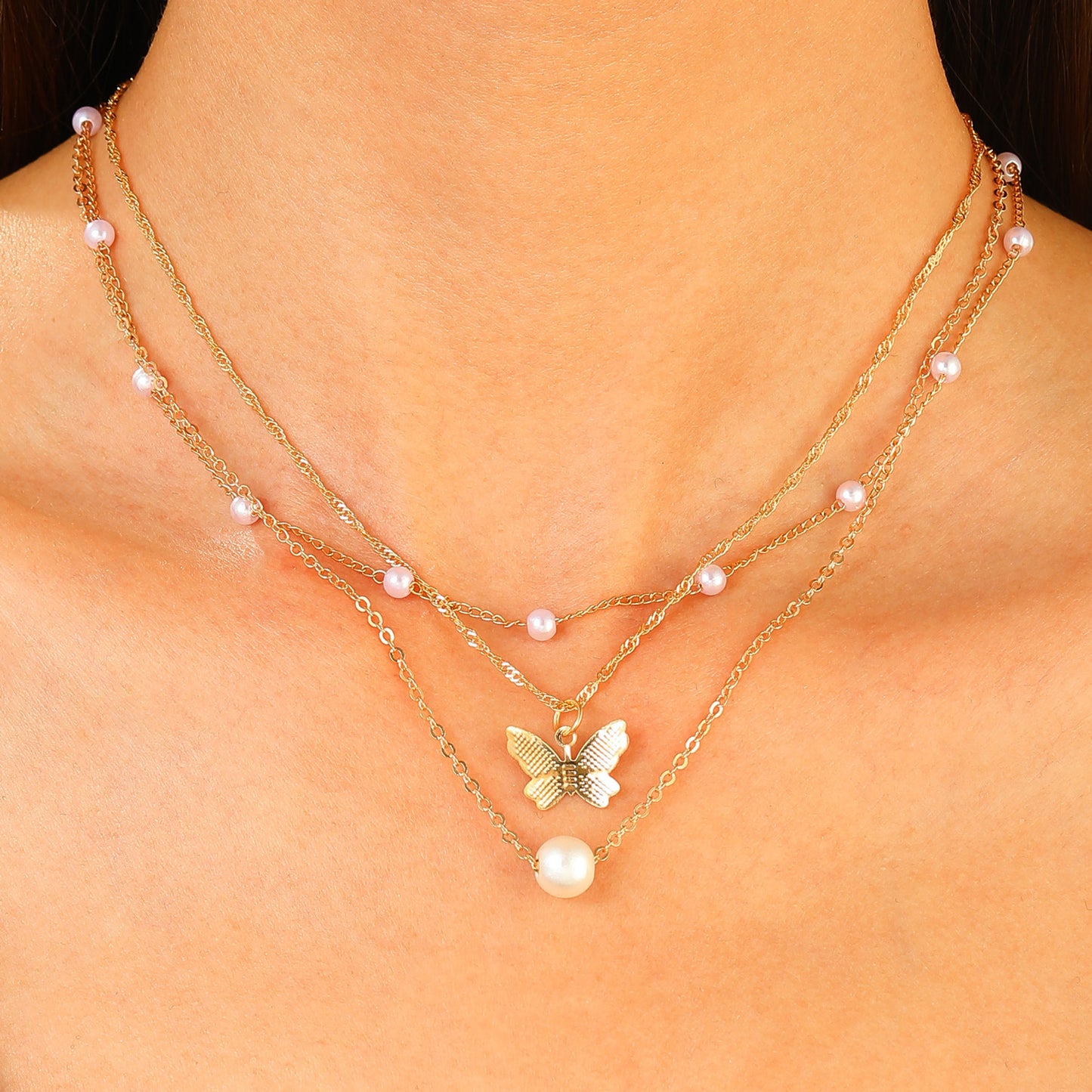 Pearl Butterfly Layered Necklace