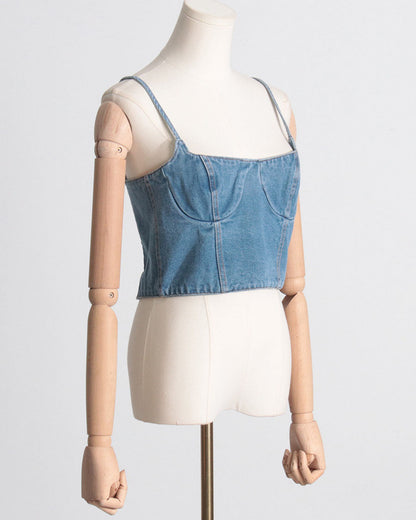 Retro Denim Tube Top Waist Slimming Sexy Vest