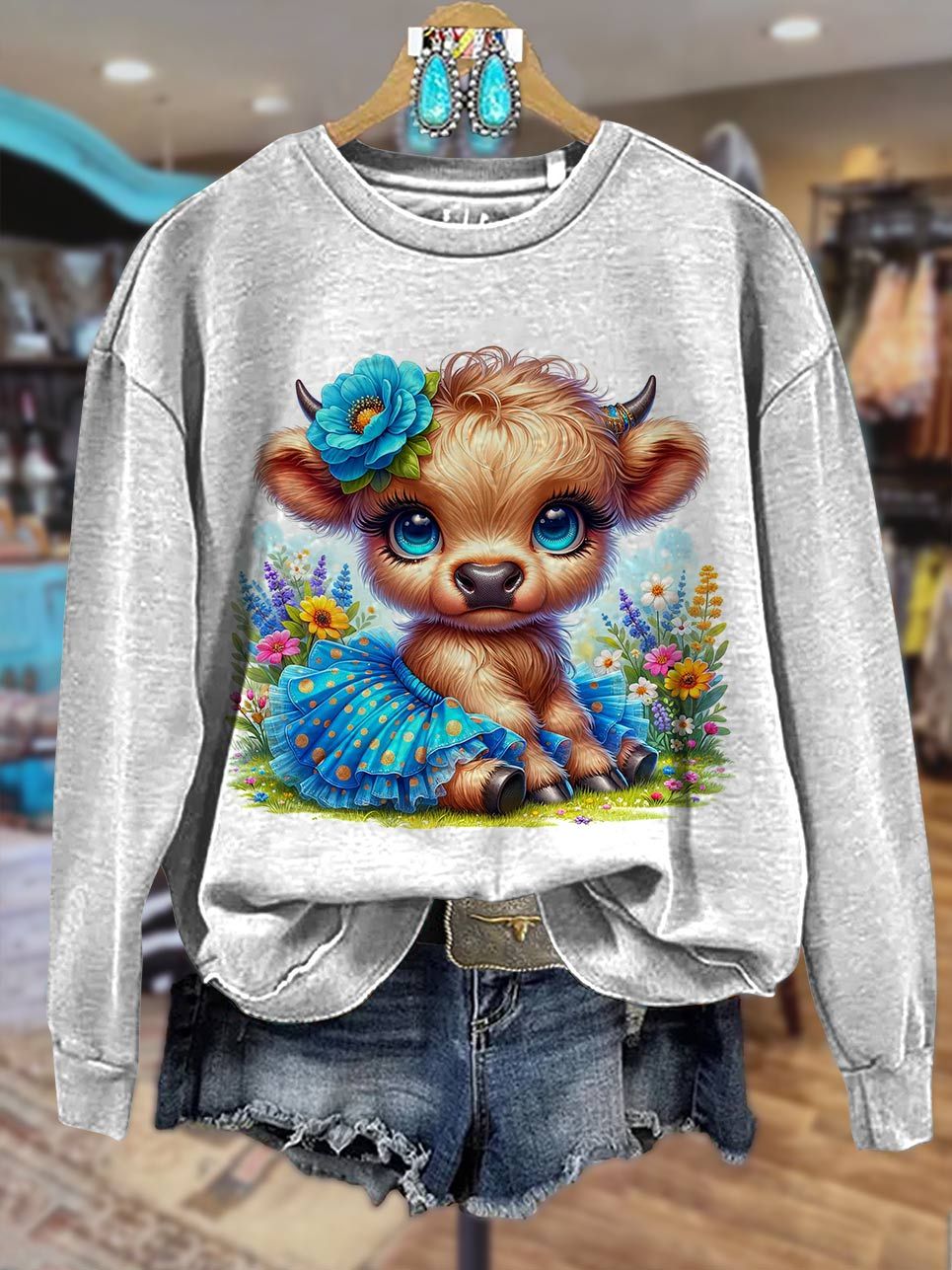 Cute Highland Cow Print Casual Sweatshirt