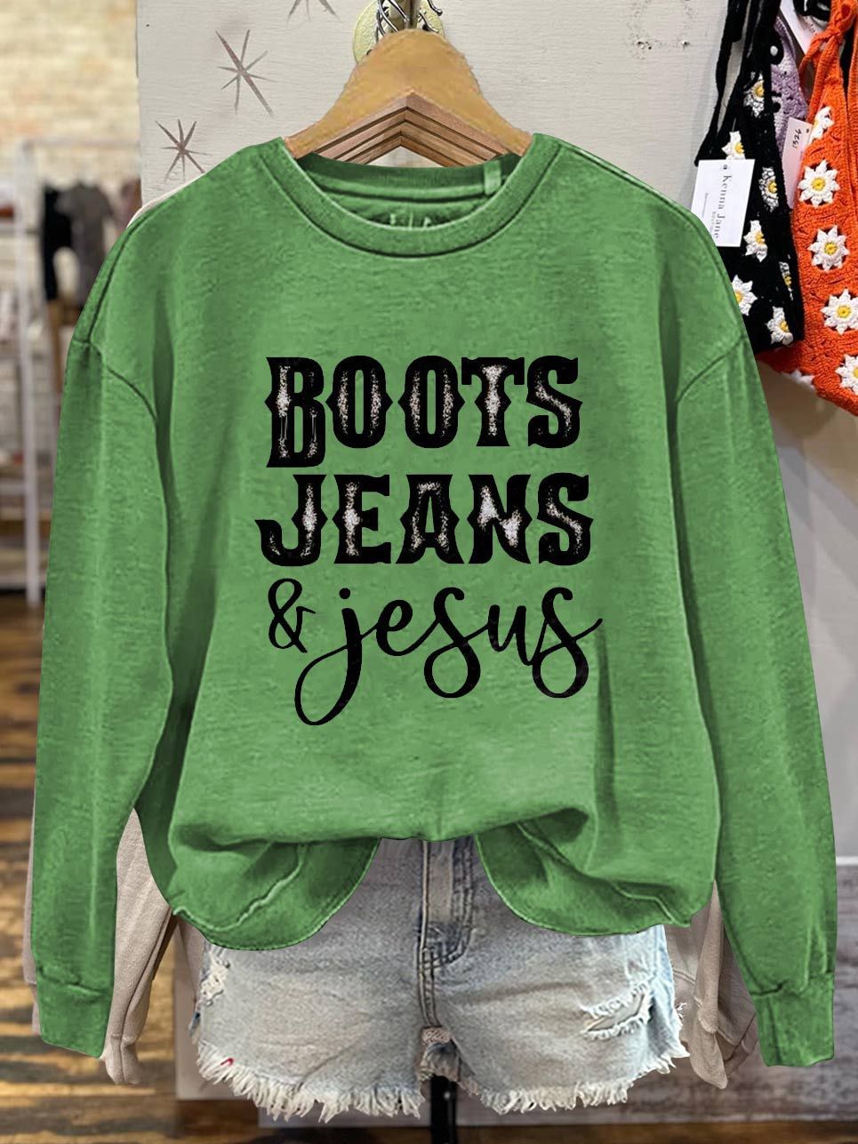 Boots Jeans and Jusus Print Casual Sweatshirt