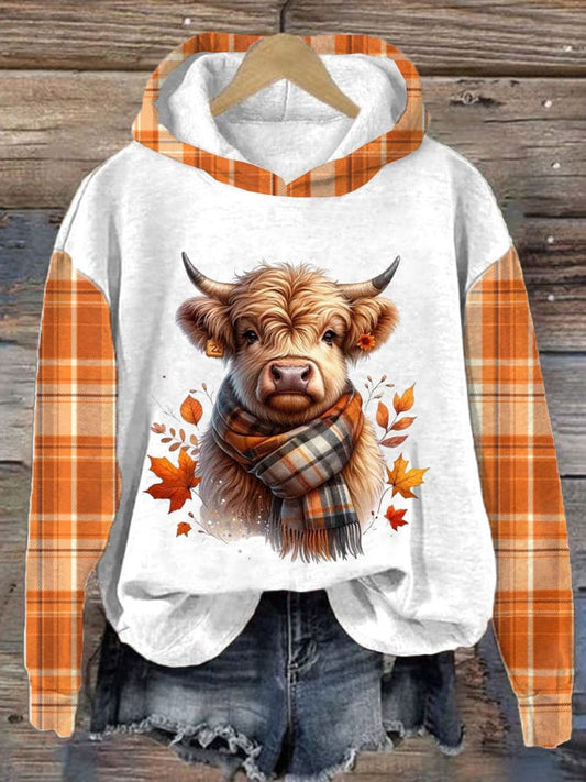 Women's Western Highland Cow Print Hooded Sweatshirt