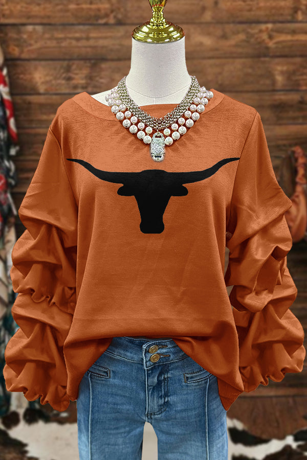 Cute Gameday Texas Longhorns Print Pleated Blouse