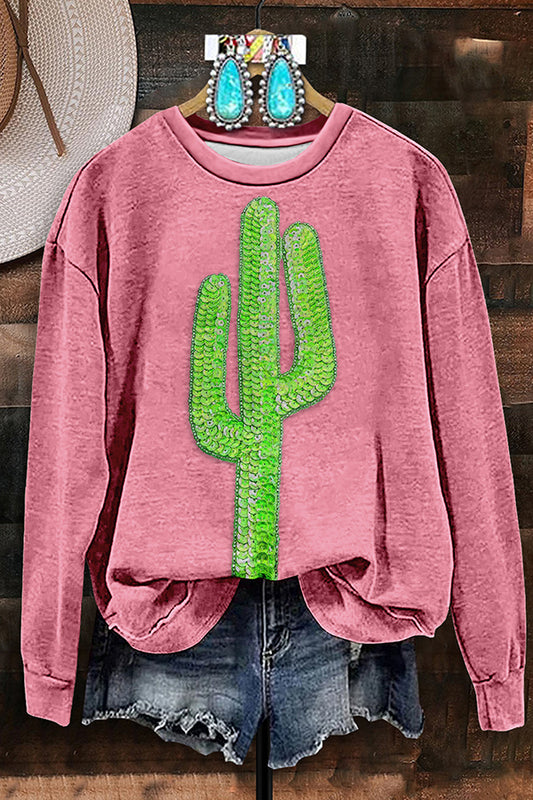 Shiny Cactus Sequined Print Sweatshirt