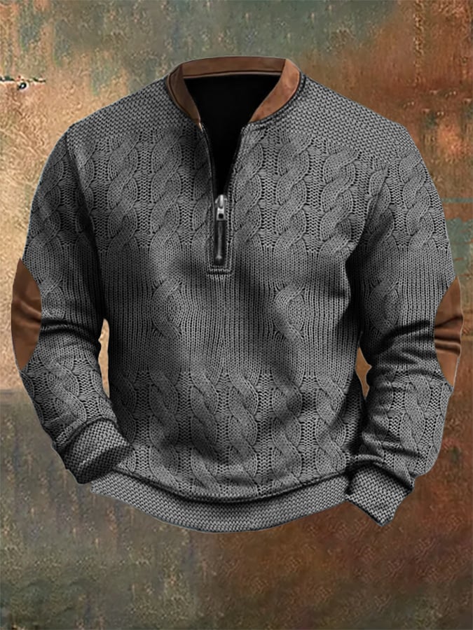 Men's Vintage Knit Print Zip-Up Sweatshirt