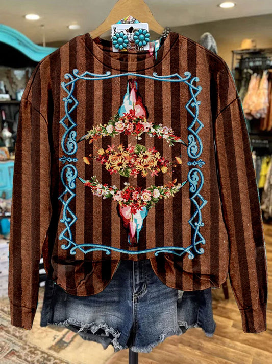 Vintage Western Print Casual  Sweatshirt