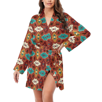 Old Aztec Women's Long Sleeve Belted Satin Feel Dressing Lounge Robe