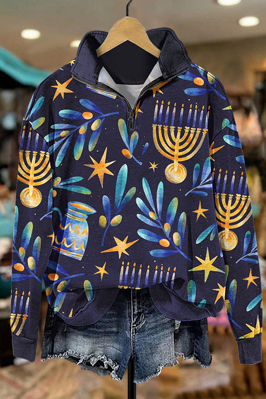 Shiny Hanukkah Zip Sweatshirt