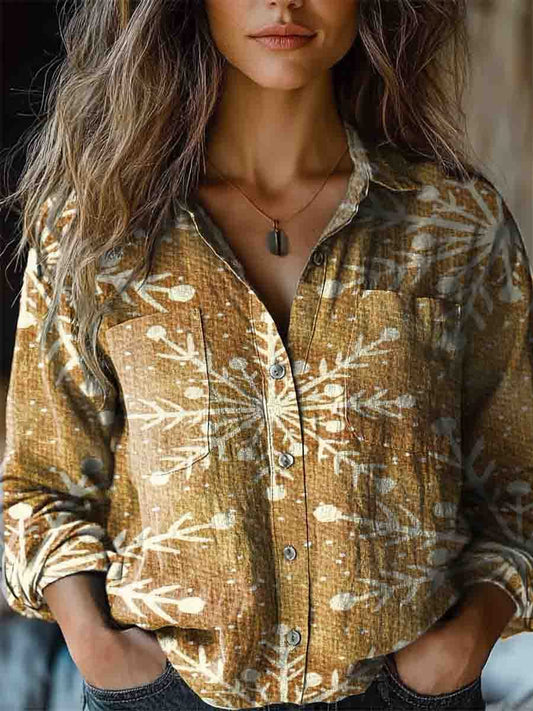 Women's Christmas Print Casual Long Sleeve Comfortable Cotton Shirt