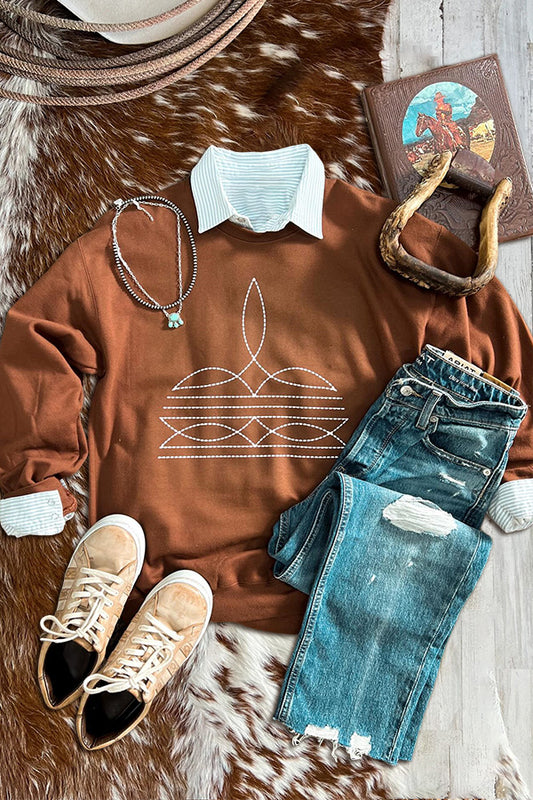 Vintage Western Boots Stitched Sweatshirt